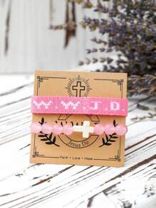 2 件 WWJD 手链耶稣会做什么刺绣手工串珠手链励志基督教珠宝男女通用运动腕带﻿ - 粉色 - 查看 3