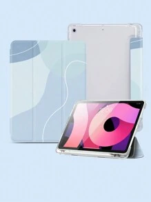 蓝色几何图案 iPad 保护套，兼容 10.2 英寸 iPad（第九/八代）2021/2020 款，兼容三星 Galaxy Tab/Tab 保护套，带 Apple Pencil 插槽，支持自动休眠/唤醒功能 - 彩色 - 查看 4