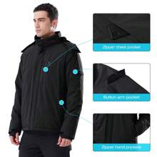 CAMEL CROWN 男士防水冬季滑雪服，带保暖内衬，防风防雪，适合户外徒步和登山 - 黑色 - 查看 3