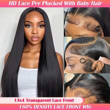 13x4 HD Straight Human Hair Wigs For Women Human Hair Lace Front Wigs Pre Plucked 13x4 HD Lace Front Wigs Human Hair 180% Density Straight Frontal Wigs Human Hair