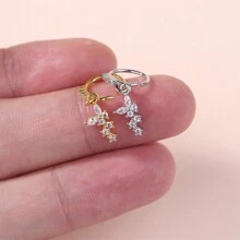 1 件可爱性感蝴蝶设计镶嵌白色方晶锆石鼻环穿孔戒指女孩和女孩珠宝金银 - Nose Ring - 查看 7