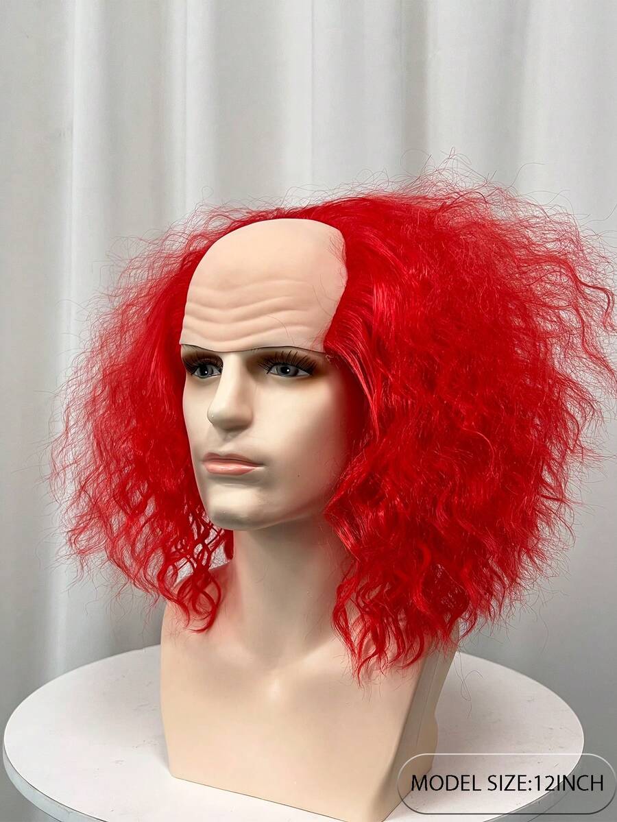 Men's Short Green Bald Clown Wig, Cosplay Wig, Unisex Gothic Halloween