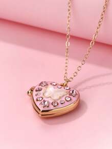 1 件儿童女孩心形和星形锌合金吊坠项链，粉色/紫色油滴可爱水钻磁扣，适合日常佩戴