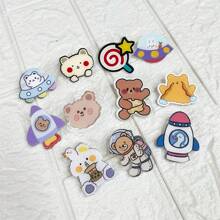 11 件/套彩色卡通宇宙飞船、兔子、熊、鸭子胸针装饰，适合男士、女士、儿童、情侣、生日、节日、学校、旅行、野餐、露营、购物等礼物。（注意：特殊情况下某些设计可能会随机替换） - 彩色 - 查看 3