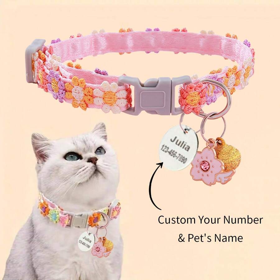 1pc Customizable MultiColor Lace Floral Kitten Collar With Bell