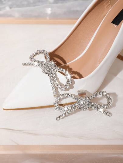 2 st. avtagbara gör-det-själv-skotillbehör, vit/guld kristallpärlrosett metallspännedekor, eleganta modeaccessoarer för höga klackar, låga skor, väskor, svart/vit/röd