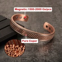 Twisted Pure Copper Bracelets Men Magnetic 12mm Wide Handmade Braided Health Energy Bangles Benefits Adjustable Open Cuff Jewelry Resizable