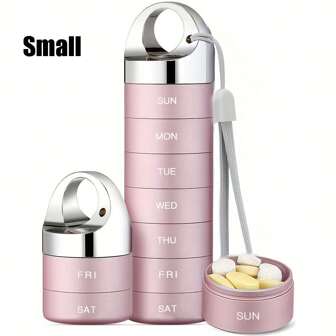 Metal Travel Pill Organizer, Portable Waterproof Weekly Pill Box, Large Aluminum Alloy Container,  7 Day Daily Medicine Organizer Holder For Vitamin, Fish Oil, Supplement,Pill Organizer Travel Medicine Pill Box  Pill Case Pill Holder Medicine Storage Case Travel Essentials