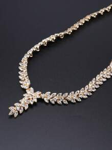 1 Set Frauen Party Mode Blatt Form Strass Halskette Ohrringe Armband Ring Hochzeit Kostümschmuck Set für Bräute