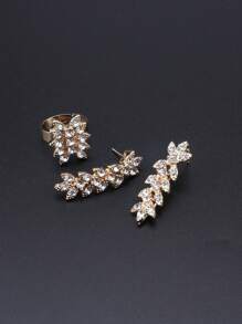1 Set Frauen Party Mode Blatt Form Strass Halskette Ohrringe Armband Ring Hochzeit Kostümschmuck Set für Bräute