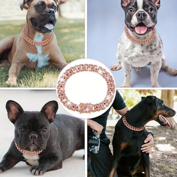 1 pieza Collar de perro con piedras de cristal brillantes, collar de perro cubano de diseño con hebilla de metal, accesorio de joyería para perros y gatos pequeños, medianos y grandes