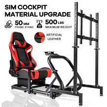 Minneer Racing Sim Cockpit With TV Stand & Wireless Speaker Seat Fit G29 G920 T300RS GT R12,Pedals Handbrake Steering Wheel Not Included - Red - View 5