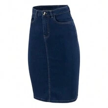 Falda de mezclilla stretch tipo lápiz. - Azul lavado oscuro - Ver 4