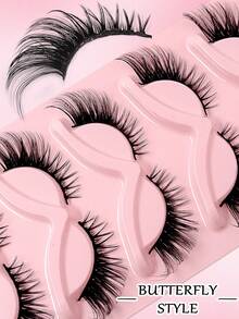5 Pairs Asiteo Cat Eye False Eyelashes, Soft Black Lash Stems, 3D Natural Look, Criss-Cross Thin Design, Cartoon Style, Length Extending - 眼尾拉長款 - 查看 5