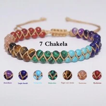 1pc Natural Stone Colorful Red Agate Green Aventurine Rose Quartz Volcanic Stone Double Layer Winding Adjustable Anklet - Color - View 3