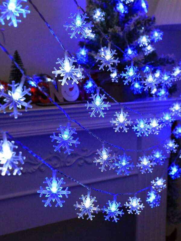 1pc Snowflake String Light, Battery Operated, Blue & White, Christmas Holiday Decor For Bedroom, Living Room, Patio, Family Gathering, Birthday Party, Room Decor Christmas Decor Christmas Light Bedroom Decor Party Decor Holiday Festival Christmas Gift Thanksgiving Christmas Tree Decor Ornaments Christmas Decoration Christmas Tree Gift Decor Thanksgiving Wedding For Gifts