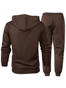 2pcs Set Men's Solid Color Plain Long Sleeve Sweatshirt And Pants Casual Sports Outfit For Travel, Outdoor Camping