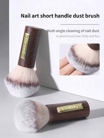 annies 1pc Short Handle Manicure Powder Brush, Cleanup Dust Brush, New 2024 Model African Padauk Wood & Nylon Hair Powder Brush