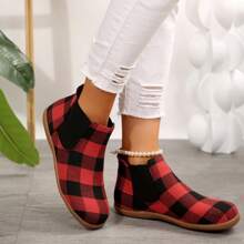 1 Pair New Fashionable Soft Sole Casual Slip-On Short Boots With Round Toe For Women