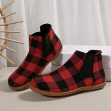 1 Pair New Fashionable Soft Sole Casual Slip-On Short Boots With Round Toe For Women
