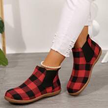 1 Pair New Fashionable Soft Sole Casual Slip-On Short Boots With Round Toe For Women