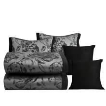 7-Piece Queen/King Comforter Set With Matching Curtains-Jacquard Patchwork Bed In A Bag Bedding Set - Grey - View 6
