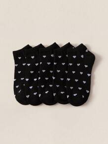 5/10 Pairs Women/Men/Girls/Boys Round Neck Short Socks, Classic Black & Grey Socks With Bowknot, Heart, Polka Dot Patterns, Soft & Comfortable, Casual & Versatile, Moisture-Wicking & Breathable, Suitable For Students/Adults Sports/Home/Festival Gifts & Daily Life, Random Colors (Multiple Pack Options Available) - Multicolor - View 5