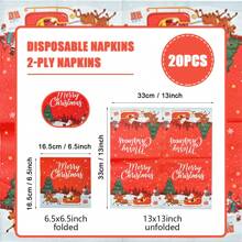 20 件一次性餐巾圣诞老人印花餐巾圣诞派对餐厅装饰餐巾 13*13 英寸，圣诞节 - 紅色 - 查看 2