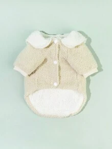 1 件海军领毛绒夹克，适合冬季小猫小狗，圣诞礼物 - 米色 - 查看 7