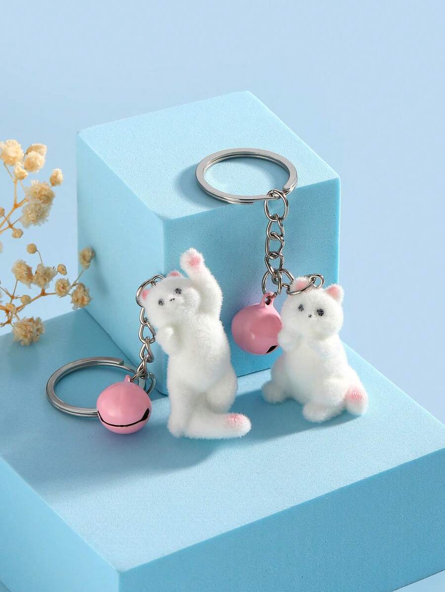 Cute Cartoon Flocked Lifelike 3D Mischievous Cat Ornament Keychain, Bell Keychain, Adorable Cartoon Animal Couple Pendant For Bag/Phone/Key, Party Car Accessories Bag Charm Backpack For School Animal Goth Y2k Christmas Gift Ideas Bag Accessories Lanyards With Id Holder Car Accessories Bag Charms Gifts For Mother, Father, Graduation, And Teacher - Multicolor - View 1