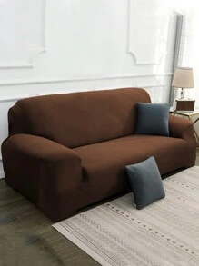 1 件纯色牛奶丝弹力沙发套 + 1 件配套枕套（无填充物） - 咖啡棕 - 查看 5