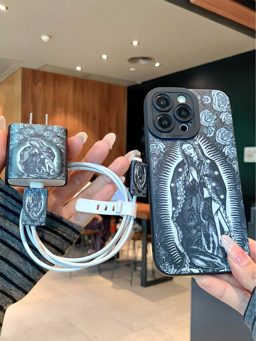 Funda para iPhone con estampado de Ma Tsu + Protector de cable de carga, Manga protectora anti-mordedura para cable - Multicolor - Ver 1