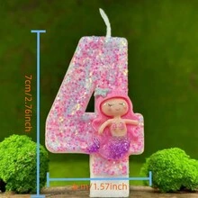 创意蛋糕数字生日蜡烛粉色美人鱼生日派对手工装饰 - 彩色 - 查看 6