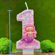 创意蛋糕数字生日蜡烛粉色美人鱼生日派对手工装饰 - 彩色 - 查看 3