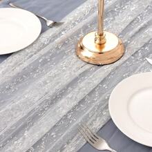 1/2pcs 28*120/196 Inch Silver Sheer Chiffon Table Runner, Metallic Foil Glitter, Silver Party Table Decor Center Piece, Suitable For Boho Chic Table Runner, Gifts For Birthday, Bridal Shower, Party, Christmas Dining Table Decoration (Multiple Colors Available)