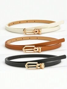 Women's Simple And Versatile Pin Buckle PU Skinny Belt Summer, School Fall, Autumn, Halloween