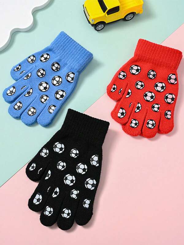 1 Pair Kids Cartoon Knitted Gloves, Warm For Autumn/Winter Outdoor Sports, Cute Football Pattern, Fashion Hand Warmer, Best Seller