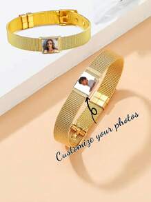 1pc Custom Carved Photo Stainless Steel Strap-Elegant Premium Personalized Gift For Valentine's Day, Christmas And Halloween
