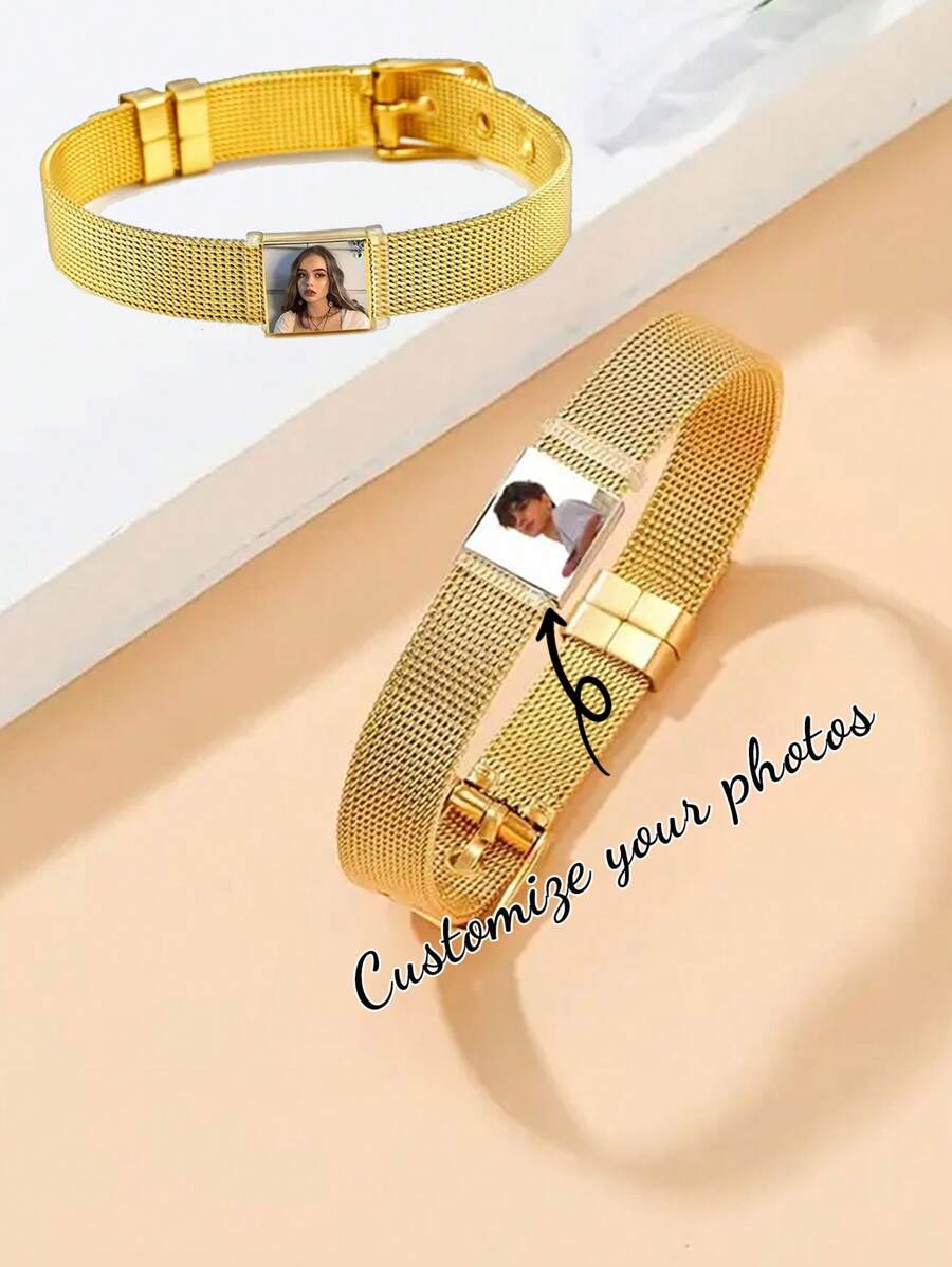 1pc Custom Carved Photo Stainless Steel Strap-Elegant Premium Personalized Gift For Valentine's Day, Christmas And Halloween