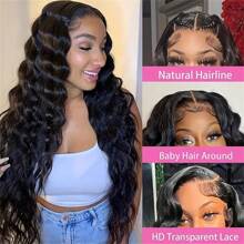 250% Density Brazilian Virgin Human Hair Deep Curly Lace Front Wigs Transparent HD 13x4 Lace Frontal Wigs Deep Wave Human Hair Wigs Remy Pre Plucked Bleached Knots With Baby Hair Natural Color - Natural Black - 查看 6