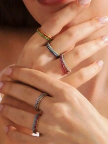 Nhẫn kim cương siêu nhỏ thời trang đơn giản bằng bạc Sterling 925 phong cách INS vàng trắng & vàng sâm panh - Đỏ - Xem 2