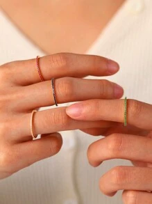 Nhẫn kim cương siêu nhỏ thời trang đơn giản bằng bạc Sterling 925 phong cách INS vàng trắng & vàng sâm panh - Đỏ - Xem 3
