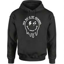 Melting Smile Face 100 Days Of School Adult Hoodie Sweatshirt - 黑色 - 查看 1