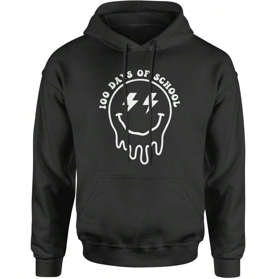 Melting Smile Face 100 Days Of School Adult Hoodie Sweatshirt - 黑色 - 查看 1
