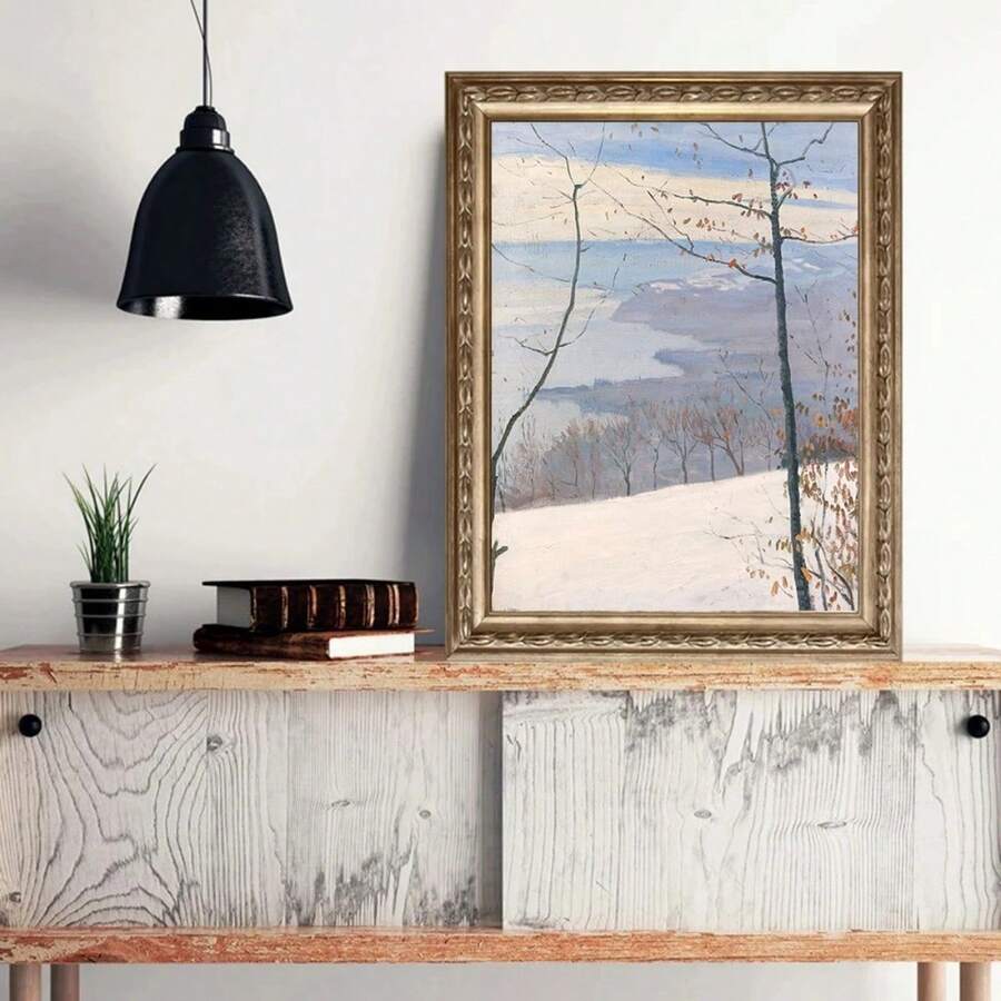 1pc Nordic Vintage Winter Snow Landscape Painting Canvas Poster Rustic