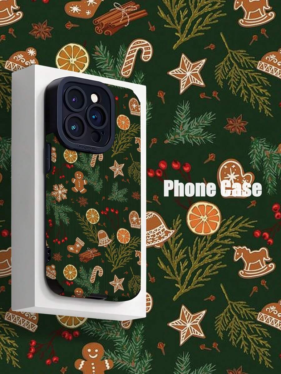 WeiMi Christmas2024 1pc Christmas Green Branch Pattern Striped Faux Leather Texture Classic Anti-Drop Soft Protective Phone Case Compatible With IPhone And Samsung S15/S15+/S15Pro/S15ProMax - Multicolor - View 1