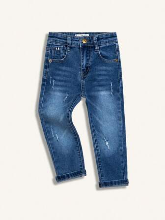 年轻男孩时尚破洞休闲弹力牛仔裤