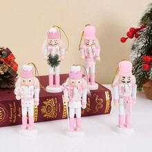 5pcs Exquisite Wooden Nutcracker Figurine - Pink And White Soldier With Candy Cane, Intricately Crafted For Festive Christmas Tabletop Decor, Traditional Holiday Ornament, And Unique Home Accent - Perfect For Indoor Display, New Year Party Favors Gift