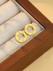 1set/3pcs 2025 New Roman Digital Ring Buckle Gold Color Stainless Steel Zirconia Necklace Earrings Wedding Jewelry Set