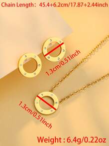 1set/3pcs 2025 New Roman Digital Ring Buckle Gold Color Stainless Steel Zirconia Necklace Earrings Wedding Jewelry Set